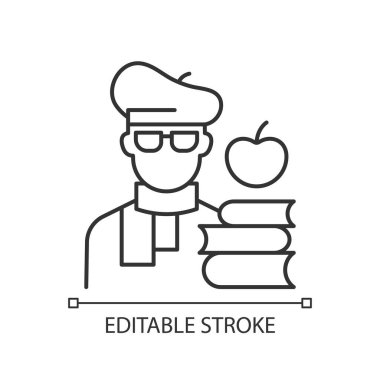 Intelligentsia doğrusal simgesi. Eğitimli bir adam, kültür mirası. Yüksek öğrenim, akademik kitaplar. İnce çizgi özelleştirilebilir illüstrasyon. Contour sembolü. Vektör izole çizim. Düzenlenebilir vuruş