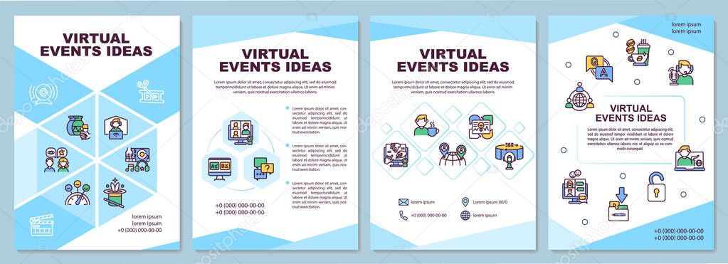 Virtual events ideas brochure template. Remote employee engagement. Flyer, booklet, leaflet print, cover design with linear icons. Vector layouts for presentation, annual reports, advertisement pages