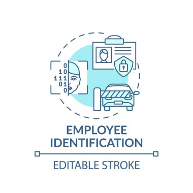 Çalışan tanımlama konsepti simgesi. Giriş kontrol sistemi fikri ince çizgi çizimi. Güvenlik riskini şirkete düşürüyorum. Siber güvenlik. Vektör izole edilmiş RGB renk çizimi. Düzenlenebilir vuruş