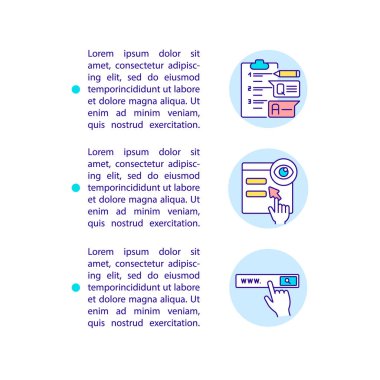 Rekabetçi tehdit kavramlarının simgelerini metinle yazmayı bırak. Kopya uzayı ile PPT sayfa vektör şablonu. Broşür, dergi, gazete tasarımı. Beyaz üzerinde akıllı içerik doğrusal çizimler