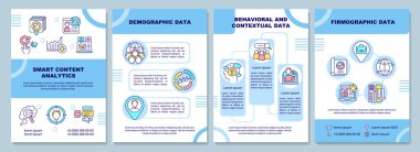 Akıllı içerik analizi broşürü. Nüfus verileri. Broşür, broşür, broşür baskısı, doğrusal simgelerle kaplama tasarımı. Sunum için vektör düzenleri, yıllık raporlar, reklam sayfaları