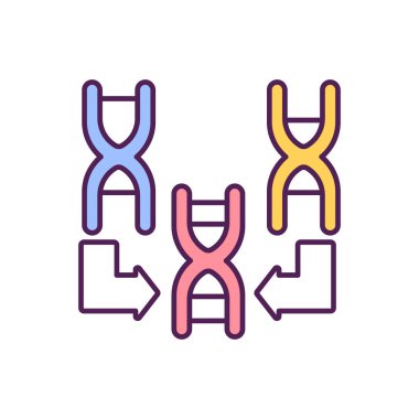 Corona virüsü mutasyonu RGB renk ikonu ile uğraşılıyor. Kapsamlı mutasyon yeni bir tehlikeli forma dönüştü. Yeni hastalık tipleriyle savaşmak için yeni tedavi yöntemleri geliştirmek. İzole vektör illüstrasyonu