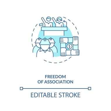 İlişki özgürlüğü mavi konsept ikonu. İşçi sendikası. Çalışanların takım çalışması. Göçmen işçi hakları fikri ince çizgi çizimi. Vektör izole edilmiş RGB renk çizimi. Düzenlenebilir vuruş