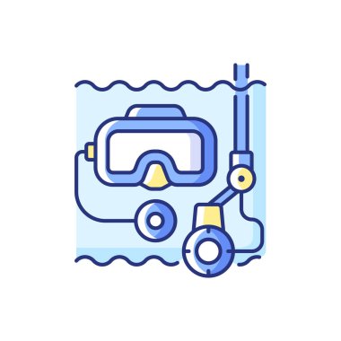 Su altı teftişi RGB renk simgesi. Dalgıçların giremeyeceği kadar küçük alanları kolayca inceleyin. Gereksiz boş zamanı önlemeye yardımcı olur. İzole vektör illüstrasyonu