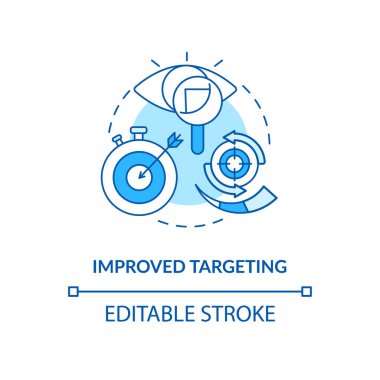 Geliştirilmiş hedef mavi konsept simgesi. Dijital pazarlama kampanyası. Online iş için servis. Akıllı içerik fikri ince çizgi çizimi. Vektör izole edilmiş RGB renk çizimi. Düzenlenebilir vuruş