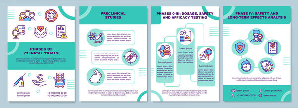 Clinical trials phases brochure template. Preclinical studies. Flyer, booklet, leaflet print, cover design with linear icons. Vector layouts for presentation, annual reports, advertisement pages