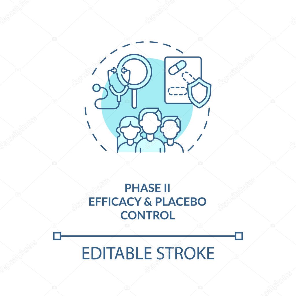 Efficacy and placebo control concept icon. Clinical trials phase 2 idea thin line illustration. Pharmaceutical drugs, treatments testing. Vector isolated outline RGB color drawing. Editable stroke