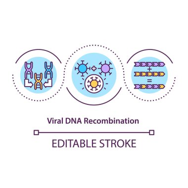 Viral DNA rekombinasyon konsepti. Yeni kombinasyonlar üretmek ince çizgi çizimi fikri. Genetik materyal üretimi, yeniden düzenleme. Vektör izole edilmiş RGB renk çizimi. Düzenlenebilir vuruş