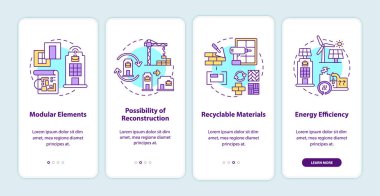 Mobil uygulama sayfası ekranında konseptlerle birlikte ofis bindirme gereksinimi. Yeniden yapılandırma, dört adımlı grafik talimatlar. UI, UX, doğrusal renk çizimleri olan GUI vektör şablonu