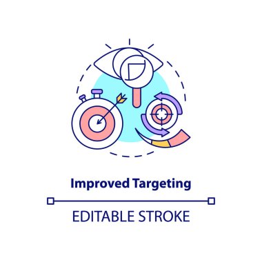 Geliştirilmiş hedef kavramı ikonu. Dijital pazarlama kampanyası. Online iş için servis. Akıllı içerik fikri ince çizgi çizimi. Vektör izole edilmiş RGB renk çizimi. Düzenlenebilir vuruş