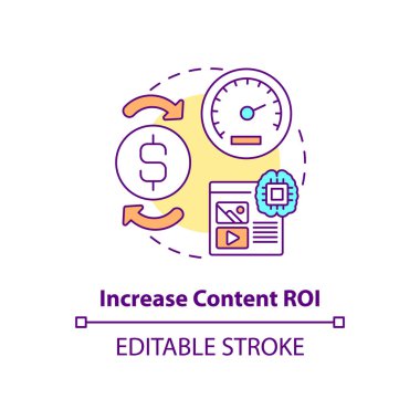 İçerik ROI konsept simgesini arttır. Kar büyümesi için pazarlama stratejisi. İnternet işi. Akıllı içerik fikri ince çizgi çizimi. Vektör izole edilmiş RGB renk çizimi. Düzenlenebilir vuruş