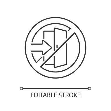 Doğrusal simgeyi girmeyin. Yasak yol, yasak yol. Kaçış planı. Yangın güvenliği. İnce çizgi özelleştirilebilir illüstrasyon. Contour sembolü. Vektör izole çizim. Düzenlenebilir vuruş