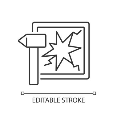 Acil durum doğrusal simgesi için cam kırın. Korunmak için ekipman. Alev söndürme aletleri. İnce çizgi özelleştirilebilir illüstrasyon. Contour sembolü. Vektör izole çizim. Düzenlenebilir vuruş