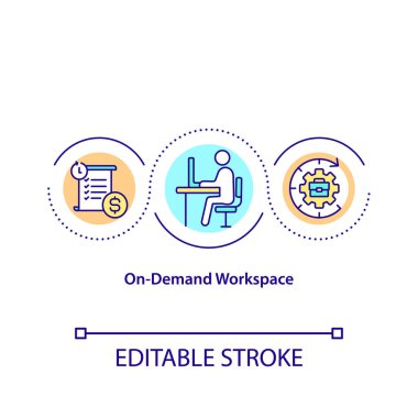 Talep üzerine çalışma alanı konsepti simgesi. Konferans odalarını ayırtmak ince çizgili çizim fikri. Verimliliği arttırıyorum. Toplantı yeri kiralamak. Vektör izole edilmiş RGB renk çizimi. Düzenlenebilir vuruş