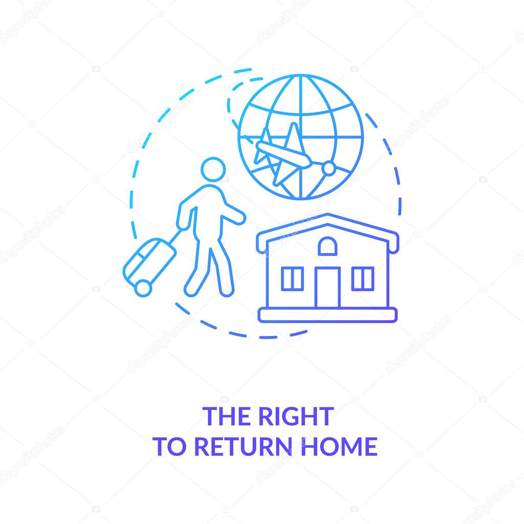The right to return home blue gradient concept icon. Immigrant freedom of moving. Civil human rights. Migrant worker rights idea thin line illustration. Vector isolated outline RGB color drawing