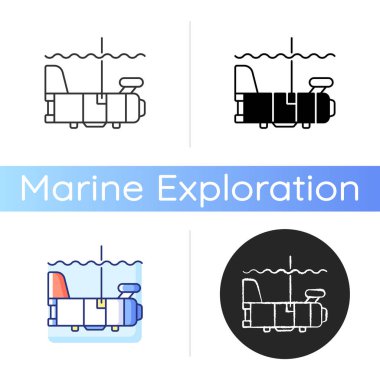 Bioaper simgesi. Uzun alüminyum çerçevedeki sensörler uçağın kuyruğunu andırıyor. Araştırma gemileri var. Lineer siyah ve RGB renk stilleri. İzole vektör çizimleri
