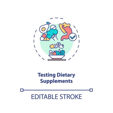 Beslenme takviyeleri konsepti deneniyor. Klinik deneyler ince çizgiler çiziyor. Yararlı biyolojik etkiyi tanımlamak. Katkı maddeleri. Vektör izole edilmiş RGB renk çizimi. Düzenlenebilir vuruş