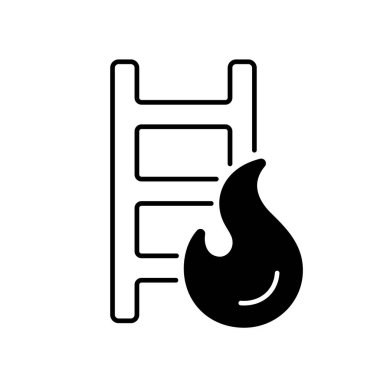 Merdiven merdiveni çizgisel simgesini ateşle. Binadaki merdivenler acil tahliye için. Yangın güvenliği yönetmeliği. İnce çizgi özelleştirilebilir illüstrasyon. Contour sembolü. Vektör izole çizim. Düzenlenebilir vuruş