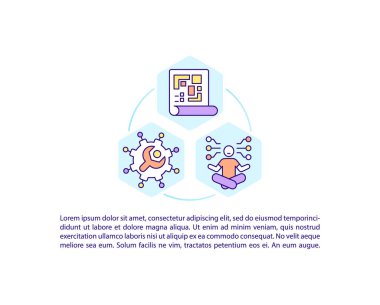 Çalışma alanı konsept satırı simgeleri metin ile. Kopya uzayı ile PPT sayfa vektör şablonu. Broşür, dergi, gazete tasarımı. Beyaz üzerinde ofis çalışması performans verimliliği doğrusal çizimler