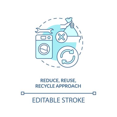 Azaltma, yeniden kullanma, geri dönüşüm yaklaşım konsepti simgesi. E-atık azaltma girişimi ince çizgi çizimi fikri. Elektronik eşyaların geri dönüşümü. Vektör izole edilmiş RGB renk çizimi. Düzenlenebilir vuruş