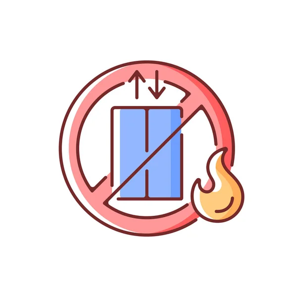 エレベーターのRgbカラーアイコンは使用しないでください 個人的なセキュリティの制限 燃焼の危険性 火災安全規制 緊急指導 危険な事故防止 分離ベクトル図 — ストックベクタ
