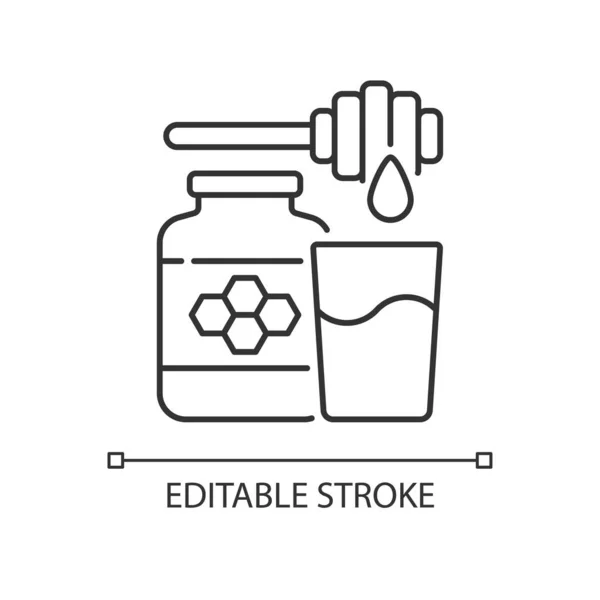 Ikona Liniowa Mleka Miodu Leczenie Przed Snem Słodki Napój Poprawiający — Wektor stockowy