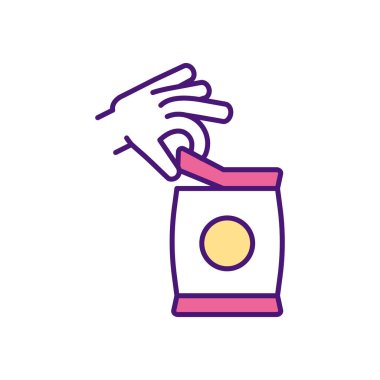 Ürün güvenliği RGB renk simgesi. Güvenlik standartları gelişimi. Ürün paketleme kalitesi. İnsanları risklerden ve yaralardan koru. Müşteri deneyimini geliştiriyorum. İzole vektör illüstrasyonu