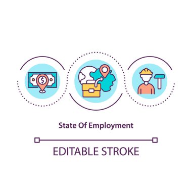 State of employment concept icon. Immigrant job, legal work cross border. Migrant workers rights idea thin line illustration. Vector isolated outline RGB color drawing. Editable stroke clipart