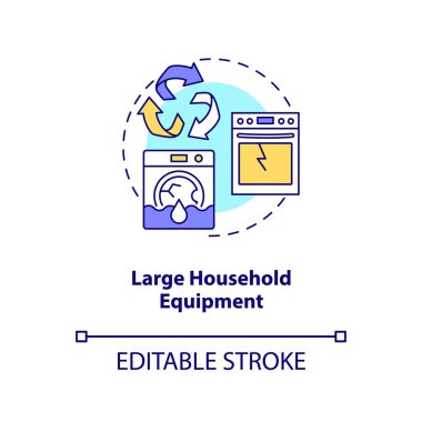 Büyük ev aletleri konsept ikonu. E-atık kategorisi fikri ince çizgi çizimi. Ev atıkları büyük. Çamaşır makineleri, bulaşık makineleri. Vektör izole edilmiş RGB renk çizimi. Düzenlenebilir vuruş