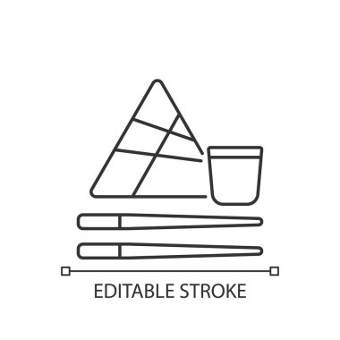 Çin yemek çubukları doğrusal simgesi. Otantik Asyalı sofra takımı. Birincil aletler. Çatal bıçak servisi. İnce çizgi özelleştirilebilir illüstrasyon. Contour sembolü. Vektör izole çizim. Düzenlenebilir vuruş
