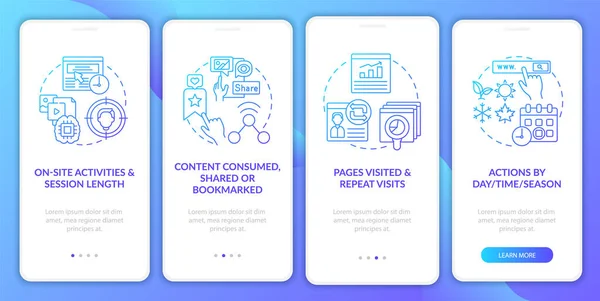 ユーザー行動分析海軍概念を搭載したオンボーディングモバイルアプリページ画面 サイトのアクティビティでは 5ステップのグラフィック指示を歩きます リニアカラーイラスト付きGuiベクトルテンプレート — ストックベクタ
