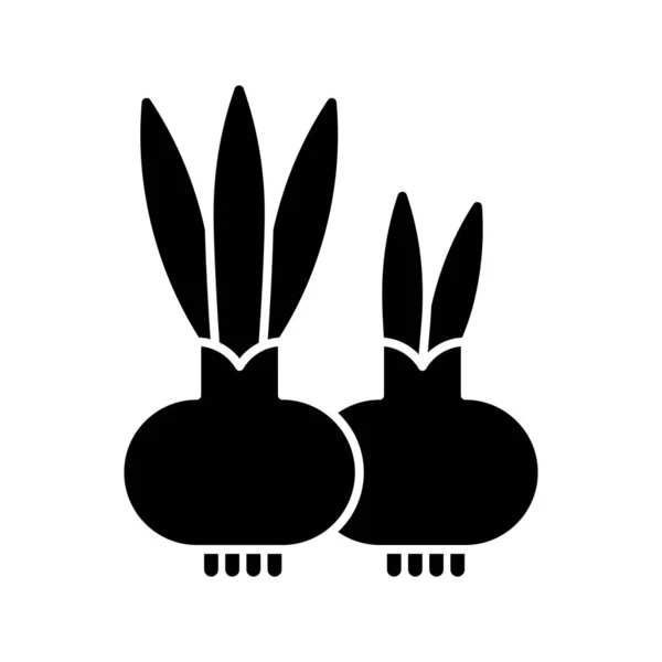 Цветочные Луковицы Икона Черного Знака Короткий Стебель Мясистыми Листьями Листьями — стоковый вектор