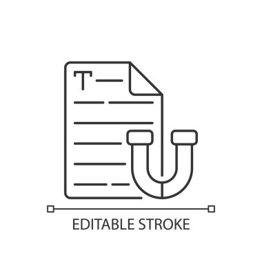 Metin doğrusal simgesi temyiz ediliyor. Kısa bir mektup. İnternetten e-posta. Sosyal medya için içerik bağlanıyor. İnce çizgi özelleştirilebilir illüstrasyon. Contour sembolü. Vektör izole çizim. Düzenlenebilir vuruş