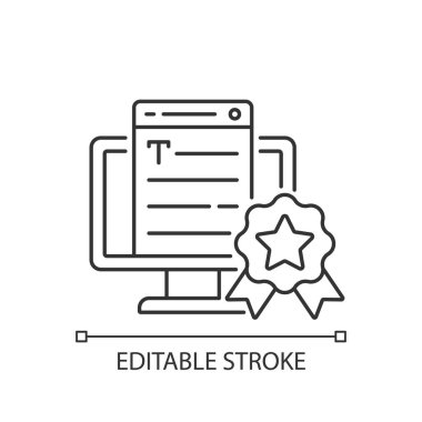 Profesyonellik çizgisel simgesi. Çevrim içi platform. Kaliteli metin yazma hizmetleri. Metin yazıyorum. İnce çizgi özelleştirilebilir illüstrasyon. Contour sembolü. Vektör izole çizim. Düzenlenebilir vuruş