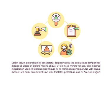 Yasal eylem kavramını metin ile simgeleyin. Kopya uzayı ile PPT sayfa vektör şablonu. Broşür, dergi, gazete tasarımı. Tüketici şikayet kılavuzu beyaz üzerine doğrusal çizimler