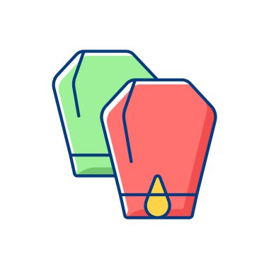 Fener festivali RGB renk ikonu. Geleneksel Çin Yeni Yıl kutlamaları. Merhum atalarımızın anısına. İlk dolunay gecesi. Uzlaşma ve affetme terfisi. İzole vektör illüstrasyonu