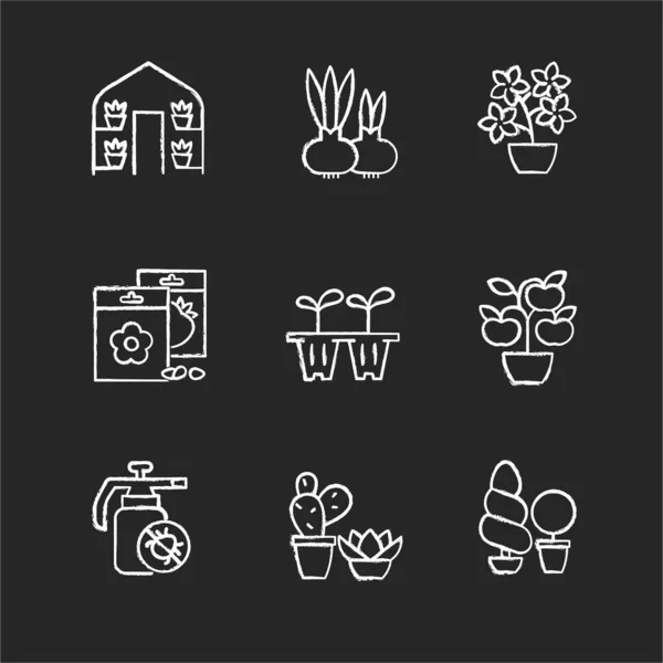 Categorías Tienda Jardinería Tiza Iconos Blancos Establecidos Sobre Fondo Negro — Vector de stock