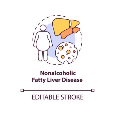 Alkolsüz yağlı karaciğer hastalığı konsepti. Karaciğer hastalığı fikri ince çizgi çizimi. Organda yağ birikimi. Obezite, aşırı kilolu. Vektör izole edilmiş RGB renk çizimi. Düzenlenebilir vuruş