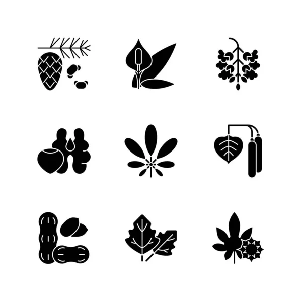 Allergens Allergy Causes Black Glyph Icons Set White Space Cedar — Vettoriale Stock