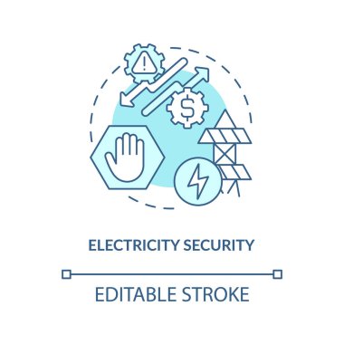 Elektrik güvenliği konsepti ikonu. Enerji güvenliği fikri ince çizgi çizimi. Güç sistemi karışıklıklara dayanabilir. Vektör izole edilmiş RGB renk çizimi. Düzenlenebilir vuruş