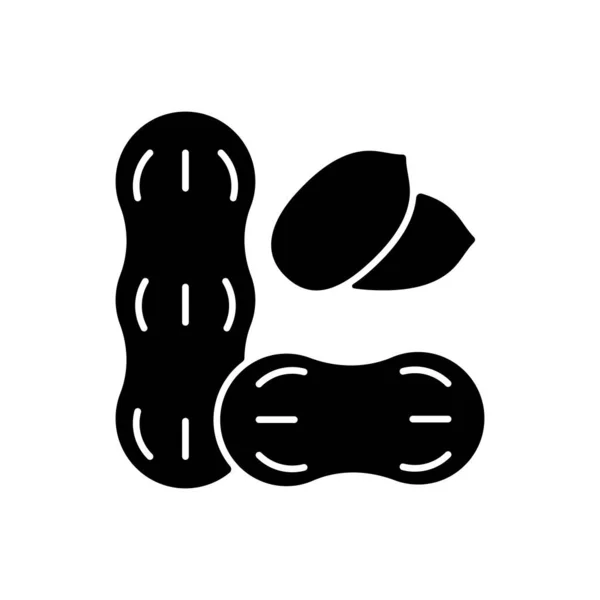 Peanut Black Glyph Icon Nut Nourishment Nutrient Diet Food Ingredient — Vettoriale Stock
