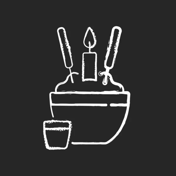 黒の背景にご飯茶碗チョーク白アイコン 中国の葬儀の伝統 箸を直立させます 月手橋 箸で食べる 儀式だ 絶縁ベクトルチャークボードイラスト — ストックベクタ