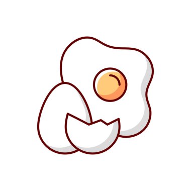 Yumurta RGB renk simgesi. Yemek malzemesi. Taze yemek. Kırık kabuk ve yumurta sarısı. Protein kaynağı. Süt ürünlerine alerji. Yaygın alerji. Alerjik reaksiyon, hoşgörüsüzlük. İzole vektör illüstrasyonu