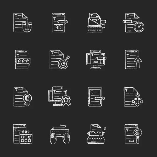 Copywriting Chalk White Icons Set Black Background Aiming Target Audience — Stock Vector