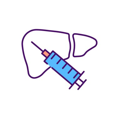 Hepatit aşısı RGB renk simgesi. Uzun vadeli koruma. Virüs enfeksiyonu ve iltihap riskini önleme. Maliyet-etkili ölçü. Hastalık bulaşmasını engelliyor. İzole vektör illüstrasyonu