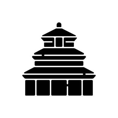 Cennetin tapınağı siyah sembol. Hasat için dua etmek için dini bir yer. Çin tarihi simgesi. Geleneksel doğu kültürü. Beyaz uzayda siluet sembolü. Vektör izole illüstrasyonu