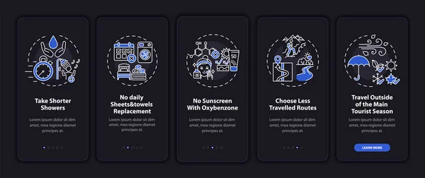Duurzaam Toerisme Ideeën Onboarding Mobiele App Pagina Scherm Met Concepten — Stockvector