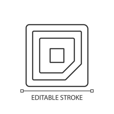 İşlemci köşesi doğrusal simgesi. Yönlendirme mikroçipi ana karta yerleştirilmeli. İnce çizgi özelleştirilebilir illüstrasyon. Contour sembolü. Vektör izole çizim. Düzenlenebilir vuruş