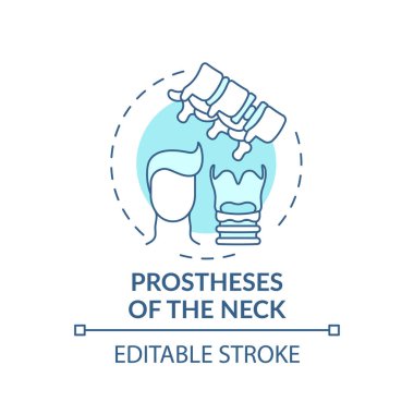 Boyun protezleri konsept simgesi. Protezler ince çizgi çizimleri çiziyor. Servikal omurgada hasar görmüş disk değişimi. Kozmetik görünüş. Vektör izole edilmiş RGB renk çizimi. Düzenlenebilir vuruş