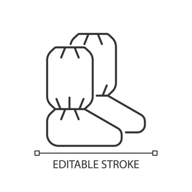 Tıbbi bot doğrusal simgeyi kapsıyor. Tehlikeli kirlenmeye karşı koruyucu giysi. Tek kullanımlık PPE. İnce çizgi özelleştirilebilir illüstrasyon. Contour sembolü. Vektör izole çizim. Düzenlenebilir vuruş